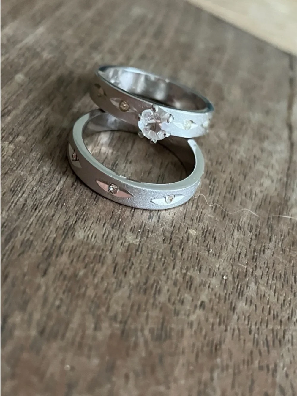 White gold over sterling ring set.